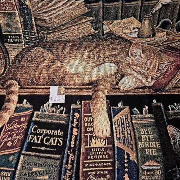 New Cat Remington the Well Read Woven Cotton Afghan Gift Throw Blanket Wysocki - Picture 3 of 4